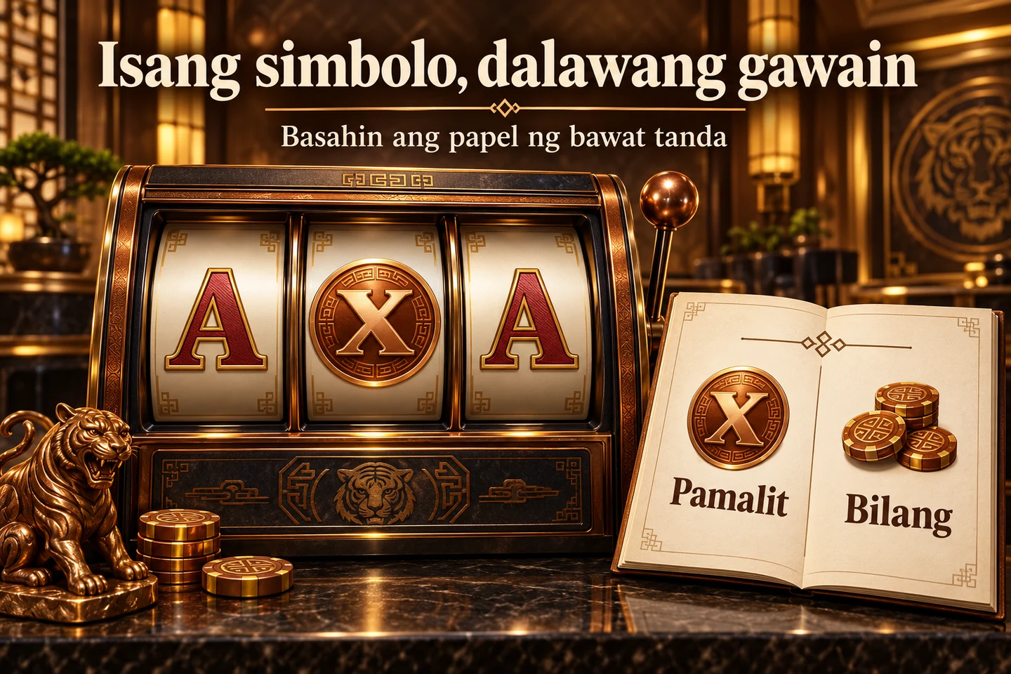 Kathang amber slot cabinet na may A-X-A at rules booklet para sa pamalit at bilang.
