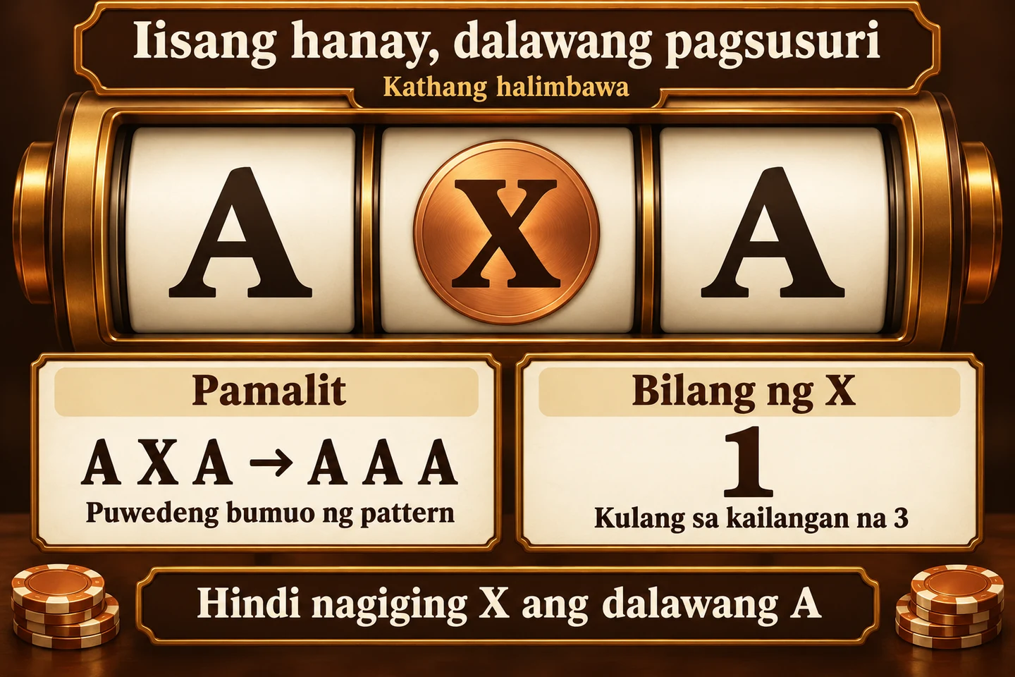 Iisang kathang A-X-A row: maaaring bumuo ng AAA sa substitution check ngunit iisa lamang ang aktuwal na X, kulang sa trigger na tatlo.