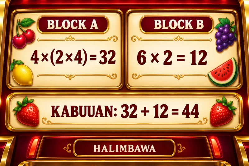 Paliwanag na hypothetical record: Fruit Party. Dalawang hiwalay na cluster kumpara sa isang cluster at multiplier blocks. Hindi actual provider screenshot.
